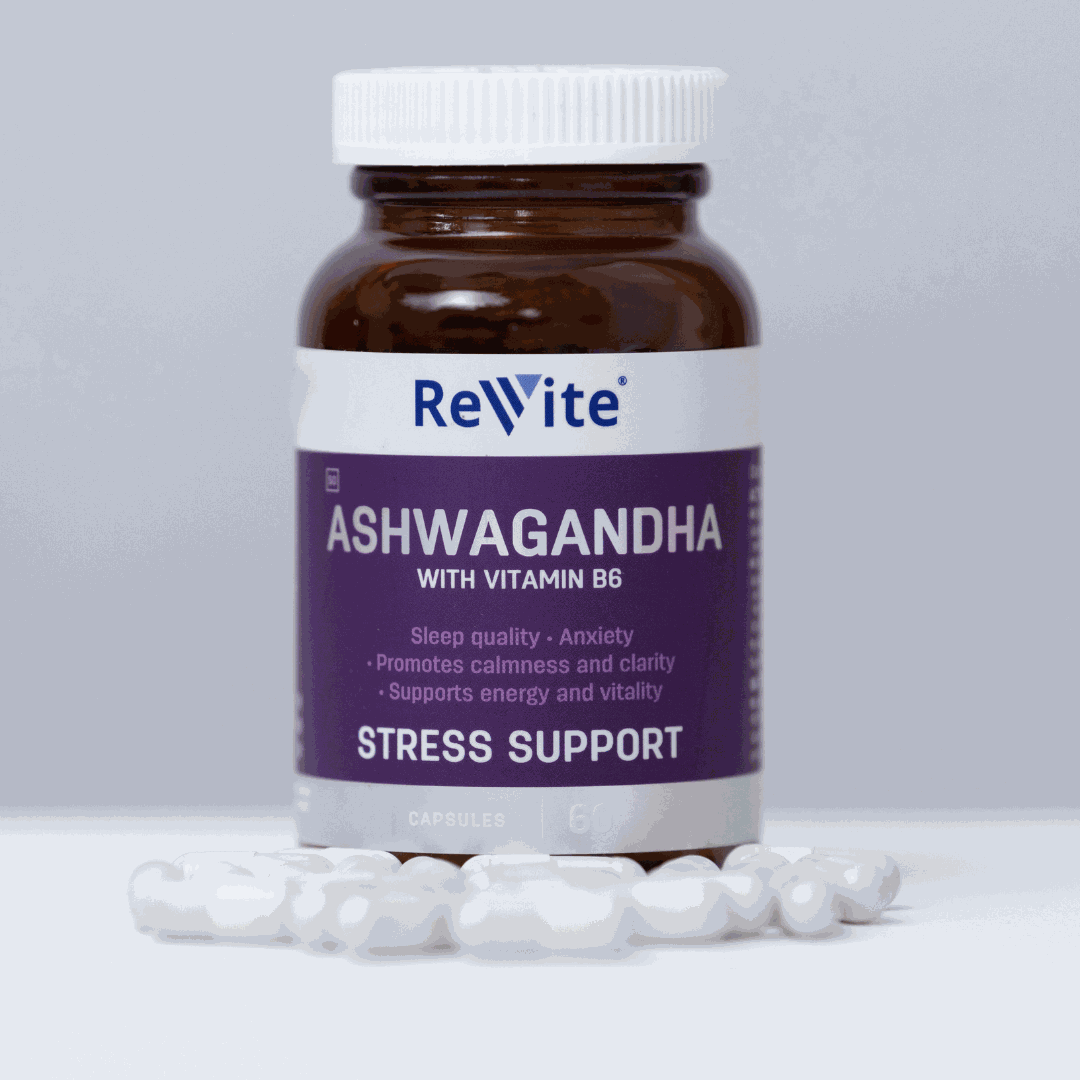 Revite Ashwagandha with Vitamin B6 capsules for stress support and anxiety relief