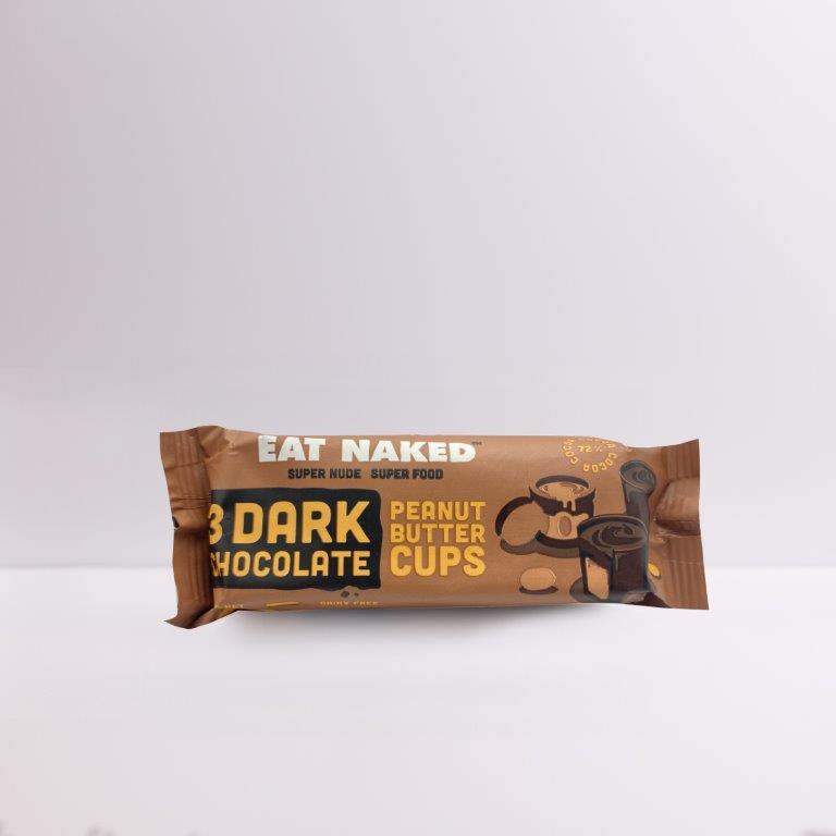 Eat Naked Dark Chocolate Peanut Butter Cups 39g pack with 3 peanut butter filled dark chocolate cups