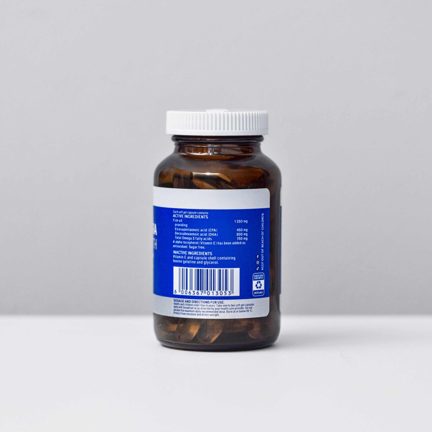 Omega 3 Ultra Super Strength fish oil softgel capsules bottle with nutrition facts label