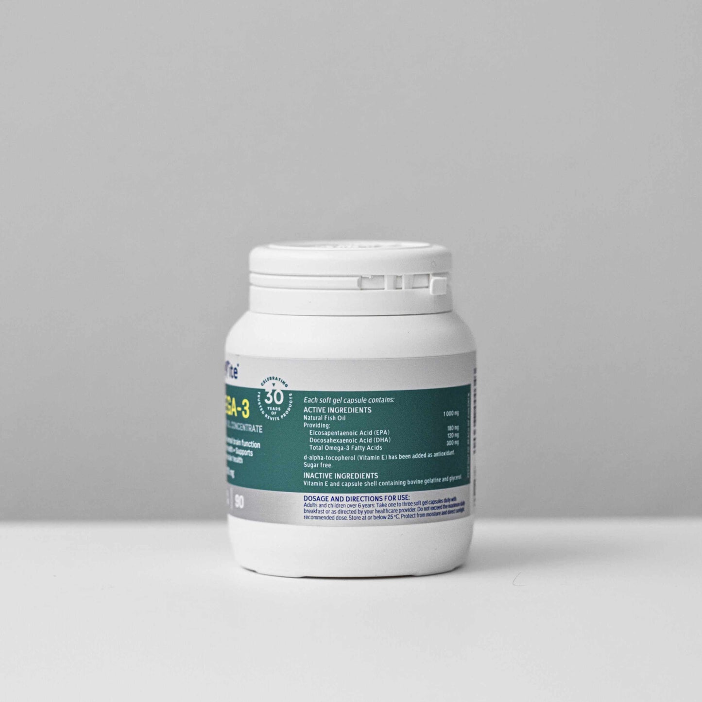 Omega-3 fish oil 1000mg softgels bottle with EPA and DHA for heart and brain health