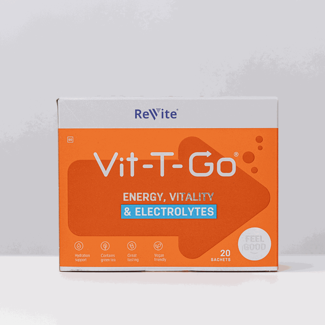 Vit-T-Go sachets with energy, vitality, electrolytes, green tea extract, vegan-friendly hydration support, 20 sachets box