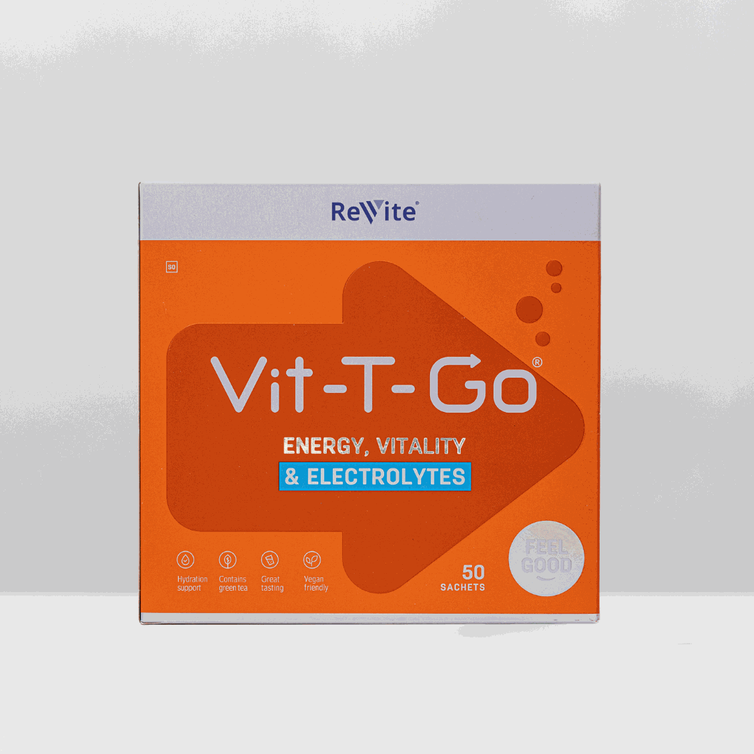 Vit-T-Go sachets with green tea extract, vitamins, electrolytes, vegan energy drink mix, 50 sachets box