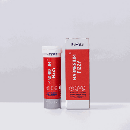 ReVite Magnesium Fizzy supplement with 10 effervescent tablets for muscle support and relaxation