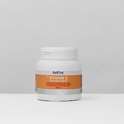 ReVite Non-Acidic Vitamin C 250mg capsules with bioflavonoids for gentle immune support and antioxidant protection