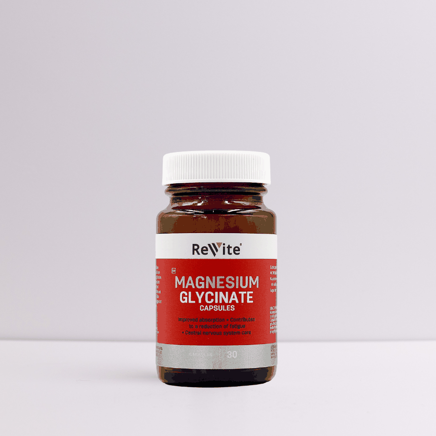 Revite Magnesium Capsules Glycinate bottle with 30 capsules for muscle support and relaxation