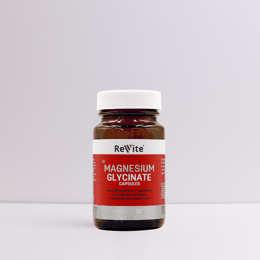 Revite Magnesium Capsules Glycinate bottle with 30 capsules for muscle support and relaxation