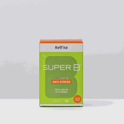 Revite Super B Energy Methylated Tablets box with B vitamins for energy and metabolism support