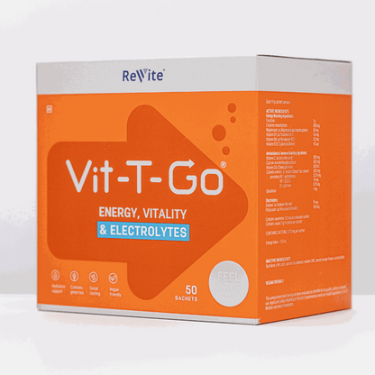 Vit-T-Go energy vitality and electrolytes sachets box for fitness with magnesium tablets focus