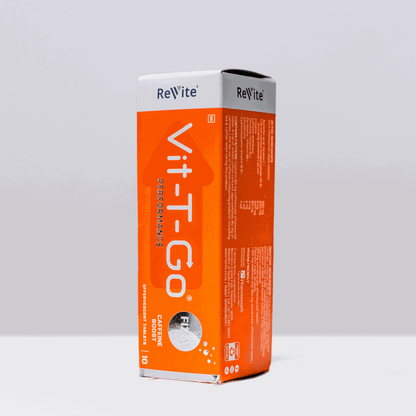 Vit-T-Go Fizzy tabs box with caffeine energy supplement, vegan friendly performance booster
