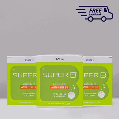 Three boxes of Super B Fizzy effervescent tablets for energy and anti-stress with free shipping icon