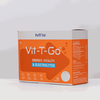 Vit-T-Go sachets energy and electrolyte drink mix with green tea extract and vitamins, vegan friendly, 20 sachets box