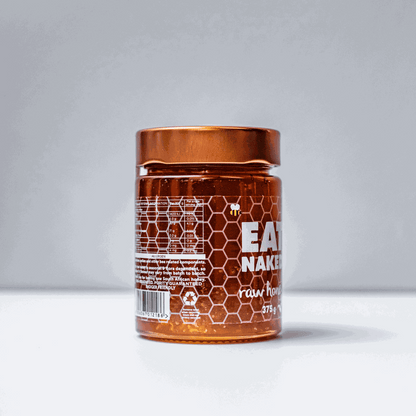 375g jar of Eat Naked Glass Honey raw unfiltered from South Africa with natural enzymes