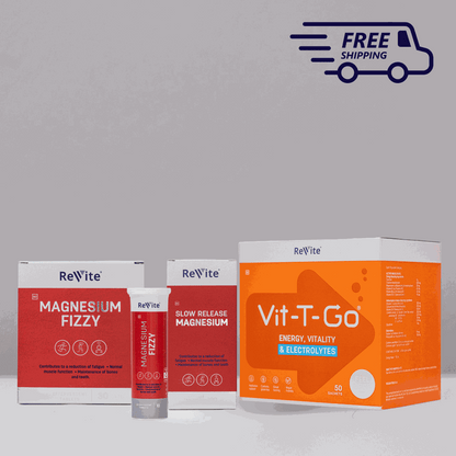 ReVite Magnesium Tablets, Magnesium Fizzy, and Vit-T-Go energy sachets summer active deal with free shipping