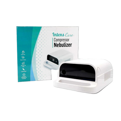 IntensCare Digital Compressor Nebulizer with digital display, lightweight, medical grade, latex-free, fine atomization, and complete adjustable flow nebulizer kit