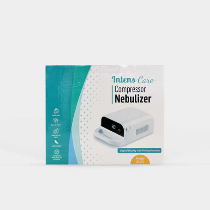 IntensCare Digital Compressor Nebulizer with digital display, timing function, medical grade, fine atomization, lightweight, latex-free, and complete nebulizer kit