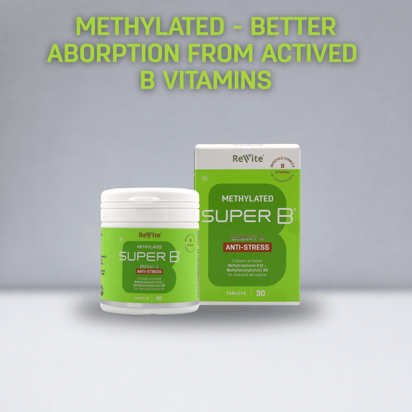 Super B Energy Injection Tabs supplement bottle with essential B vitamins and antioxidants ingredients