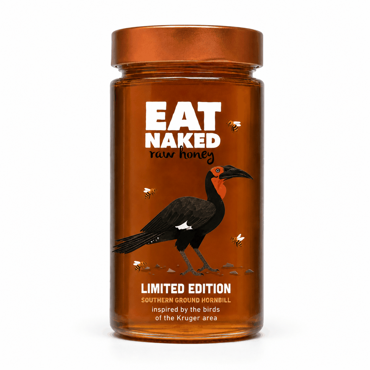 Eat Naked Local Raw Honey 635g glass jar with collectible bird design in special edition packaging