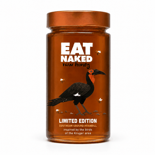 Eat Naked Local Raw Honey 635g glass jar with collectible bird design in special edition packaging