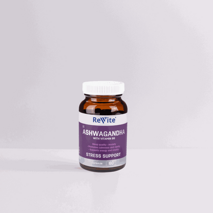 Revite Ashwagandha stress support capsules with Super B high dose vitamins and minerals