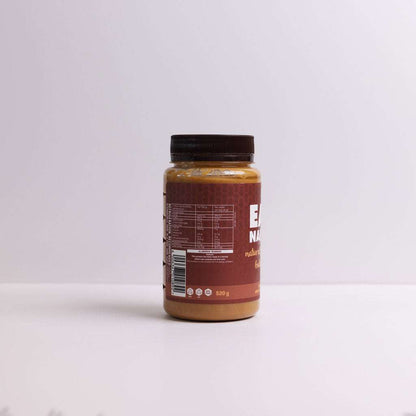 520g jar of natural peanut butter with dark lid on white background